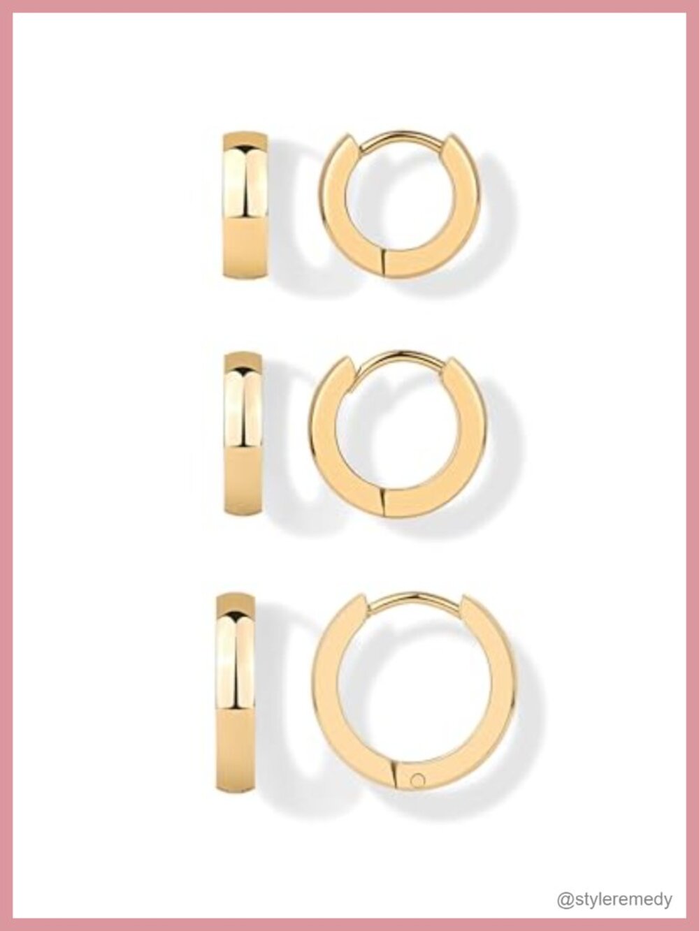 Waterproof CZ Hoop Earrings Set 3 Pairs Huggie Stainless Steel Everyday